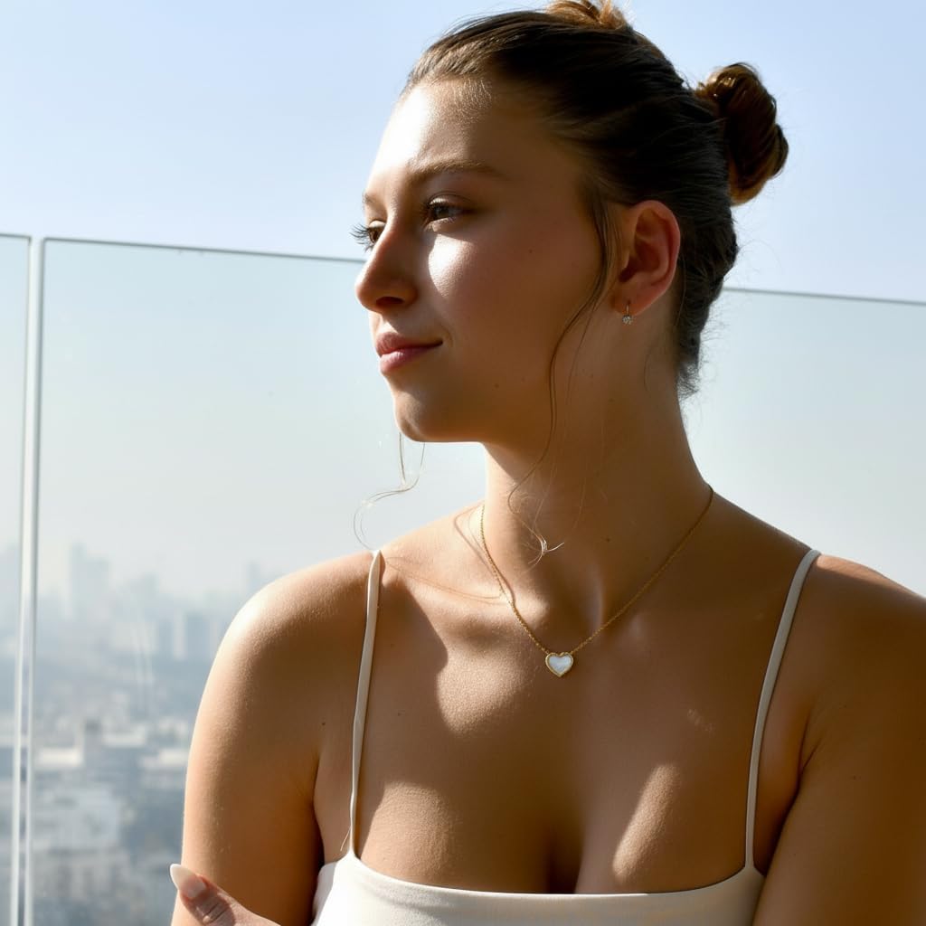 18K Gold Plated Heart Necklace for Women – Reversible Two-Sided Pendant with Natural Shell & Red Acrylic- Adjustable Dainty Gold Necklace – Gift for Valentine’s Day, Anniversary, Mom or Wife - Image 4