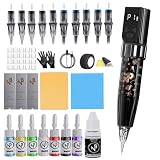 GOLD PLUME Tattoo Gun Kit - Wireless Tattoo Pen Kit Tattoo Kit with 10Pcs Tattoo Needles and 7Pcs Tattoo Inks, Complete Tattoo Machine kit Tattoo Supplies for Beginners