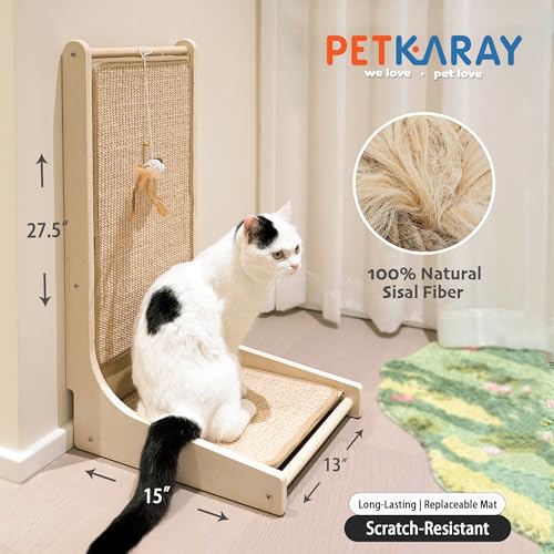 Image of PETKARAY Cat Scratcher, Sisal Cat Scratch Pad, L Shape Cat Scratching Board for Indoor Cats, Floor Mounted Scratcher with Mouse Toy Catnip