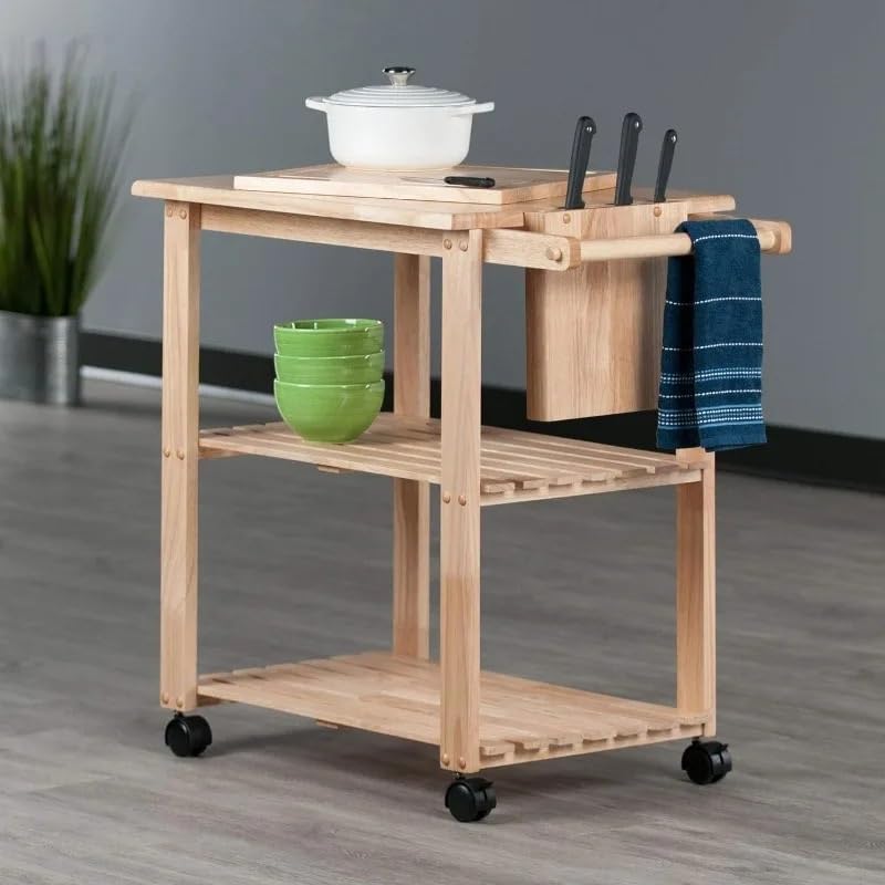 Wood Island Cart – stylowa szafka z zakładką i półkami do ulepszonych rozwiązań w zakresie przestrzeni roboczej, przenośna walizka do gotowania w domu
