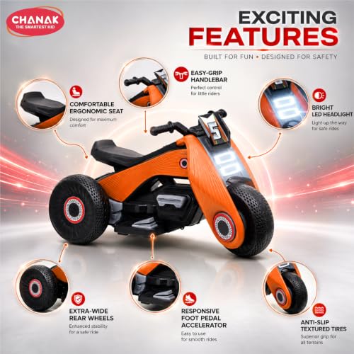 Image of Chanak Electric Kids Bike, 6V Rechargeable Battery Electric Ride-On Toy Bike, Electric Bike for Kids with Three Wheel, Wide Tires & Handlebar Control, Stylish Kids Scooter for Girls and Boys 3+