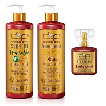 Kit Dolce Pet Shampoo Suave + Condicionador + Perfume Cereja e Avelã
