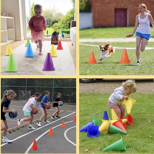 Qtheaes 7\" Soccer Cones for Training, 36 Pack Sports Agility Field Plastic Small Cones for Kids Skating Basketball Football Practice Drills, 6 Colors