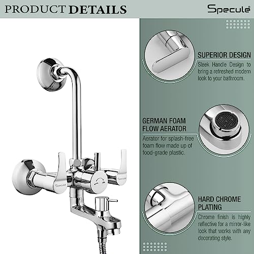 Image of Topaz Wall Mixer for Bathroom 3 in 1 | Mixer Tap with Hand Shower, 1.5 Meter Hose & Diverter | Bathroom Shower Set | Wall Mixture | Chrome Finish
