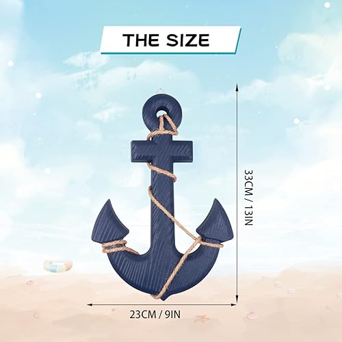 Miniatura 3 de Paquete de 2 ruedas náuticas de madera de playa de 11 pulgadas y ancla de madera de 13 pulgadas con cuerda, volante de barco náutico, timón, ancla