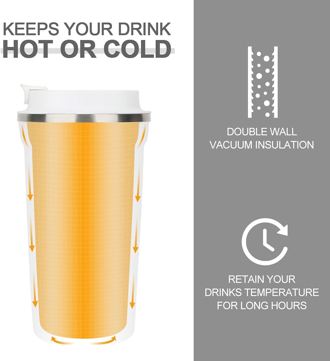 Life's Easy - 16 oz. Stainless Steel Coffee Tumbler Mug with Leak-Proof Lid -Vacuum Insulated Travel Cup for Hot/Cold Drinks - Spill-Proof Thermal Flask - Double Wall Steel Insulated Coffee Mug(White) - Image 7