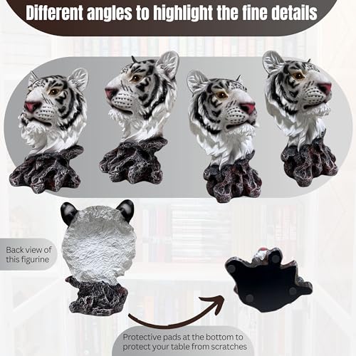 BestGiftEver White Tiger Bust Freestanding Tabletop Home Decor - Wild Animal Sculpture Collectible Gifts - Decor for Bedroom and Living Room - Lucky Tiger Statue for Shelf and Office Desk Accent