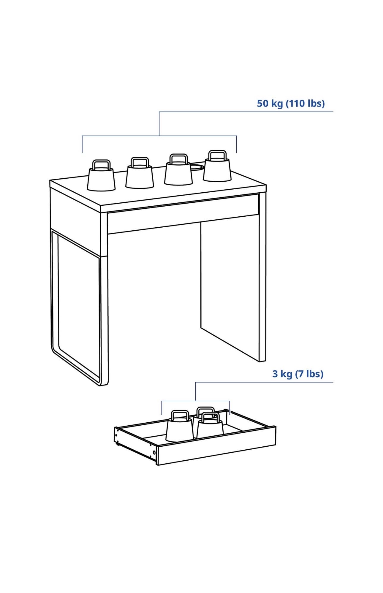 Ikea Biurko Mikrofonowe, Białe-73 X 50 cm