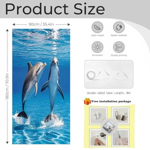 Cortinas divisoras de privacidad para pasillo y dormitorio con diseño de delfines 3