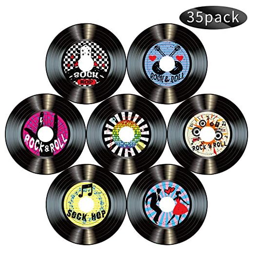 Boao 35 Decoraciones de Fiesta Rock and Roll de 1950 7 Pulgadas Recorte de Registro Carteles de Discos Retro Estéticos Decoraciones de Pared para Fiestas Temáticas Musicales de los Años 50