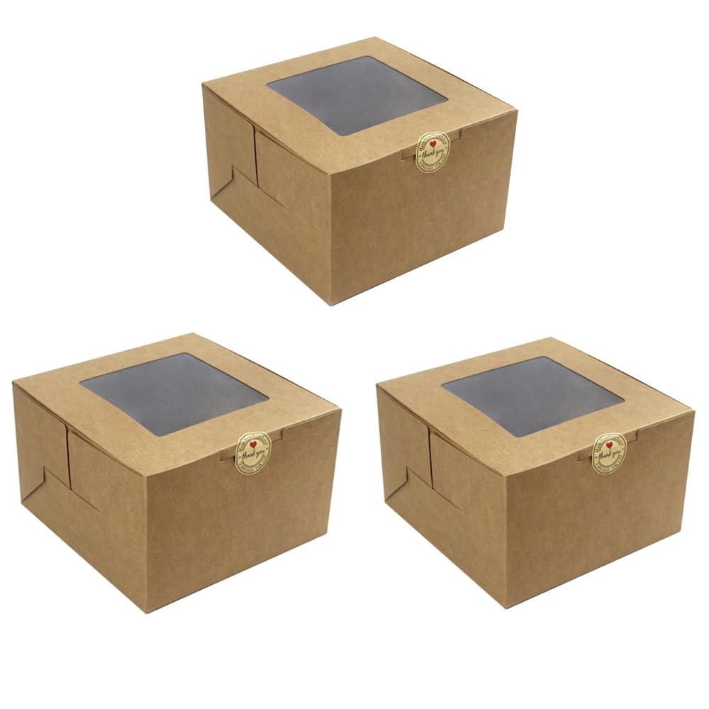 Salome Idea 30 PCS Bakery Boxes,4x4x2.5 Inches Small Pastry Treat Boxes with Window Gift Packaging Boxes for Cookies,Pastries,Mini Cakes,Donut,Pie Slice,Stickers Included(Brown)