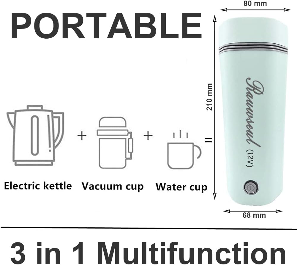 Portable Electric Travel Kettle, 350ml, BPA-Free & Food-Grade 304 Stainless Steel, Heats to 98°C, One-Button Operation & Auto Shut-Off, 12V/7A 80W Car Kettle for Car, Truck, RV