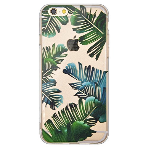 iPhone 6 / 6S Funda, OFFLY Transparente Soft Suave Cáscara, Grueso Fortalecer Protección Case Cover, Creativa Patrón Shell para Apple iPhone 6 / iPhone 6S - Hojas Tropicales