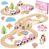 Unicorn Wooden Train Set for Toddler Girls Ages 2-4 Magical...