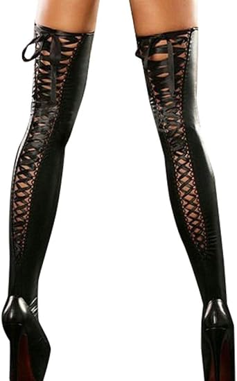Sexy Socks Club Women Thigh-high Stockings Lace Up Bandage Long Socks Black