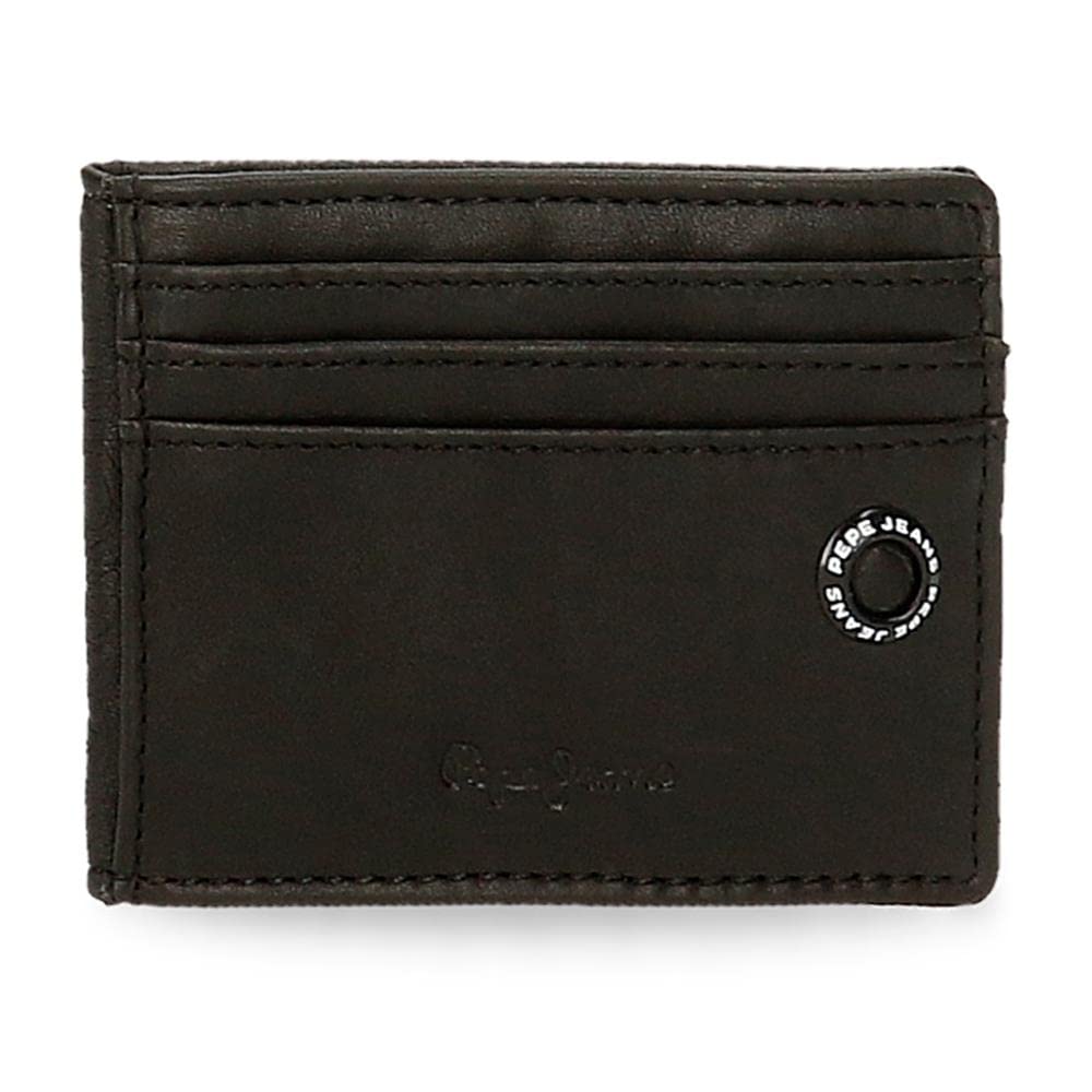 Pepe Jeans Badge Tarjetero Negro 9,5x7,5 cms Piel