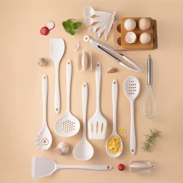 Miniatura 3 de JP Elegant - Juego de utensilios de cocina de silicona antiadherente, 18 piezas, color rosa