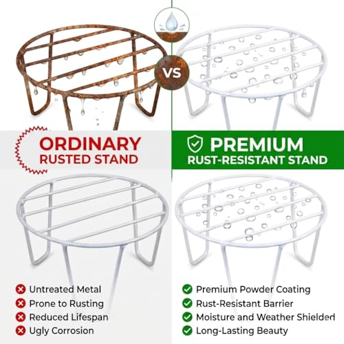 Image of Metal Plant Stand for Indoor and Outdoor, Round Iron Pot Holder, Rust Resistant Planter Riser, White, Pack of 4