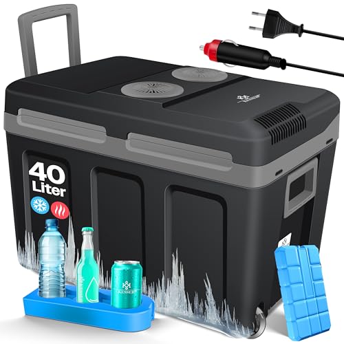 KESSER® Kühlbox 40L mit Rollen | Thermo-Elektrische Kühlbox | KÜHLT und WÄRMT | 12 & 230V | Thermobox für Auto, Boot & Camping | Mini-Kühlschrank mit ECO & MAX Modus | inkl. Kühlakku & Getränkehalter