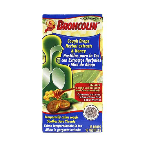 Broncolin Pastillas - Cough Drops - Hard Candy, 16 Count (Pack Of 1) (Oi-31686) #TOP4
