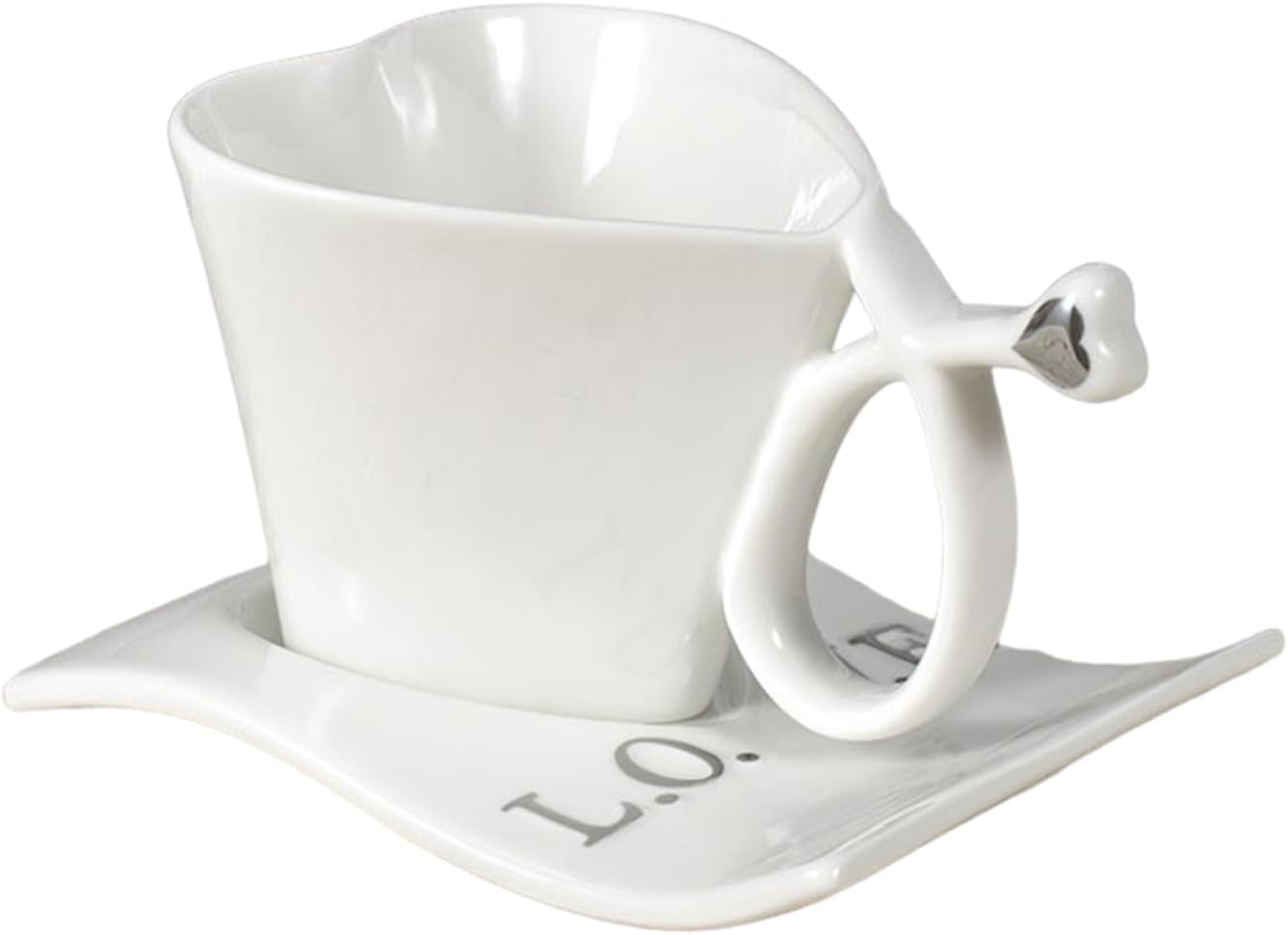 UUOUU Ceramic Coffee Mug Heart-Shaped Cups White Creative Milk Mug with Spoon Valentine's Day Gift Cup Sets for Lovers