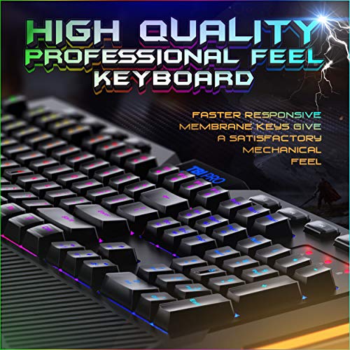 [Upgraded 2020] Gaming Membrane Keyboard with Mechanical Feel Clicks, LED RGB Backlight 104 Keys + 8 Multimedia & Ergonomic Stand - Anti-Ghosting, Palm Rest - for PC/MAC/Computer/Desktop Pro Gamers - Thumbnail 2