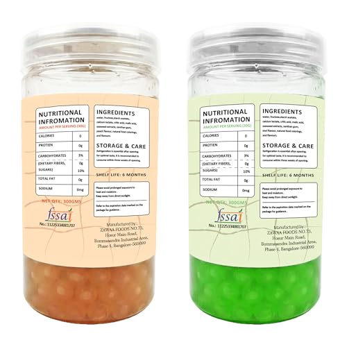 Image of Zawaa Boba Tea Assorted Popping Boba Pearls - Peach & Kiwi | 300g Each (Pack of 2) | Bursting Bubble Tea Pearls