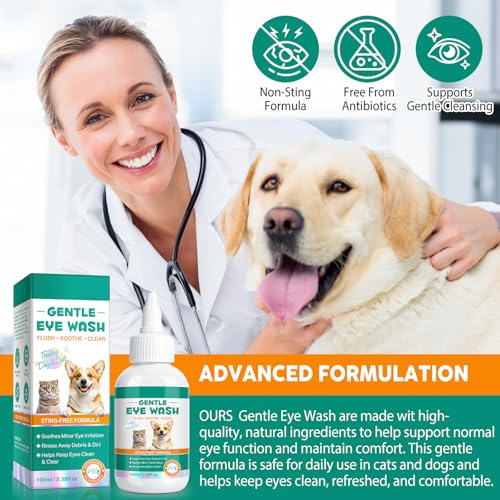 Augenwäsche für Hunde und Katzen - Spülen + Beruhigen + Reinigen | Augentropfen Hund Schmutz und Tränenflecken Wegzuspülen | Augentropfen Katze Lindert Augenreizungen | Augenreiniger für Hunde&katzen
