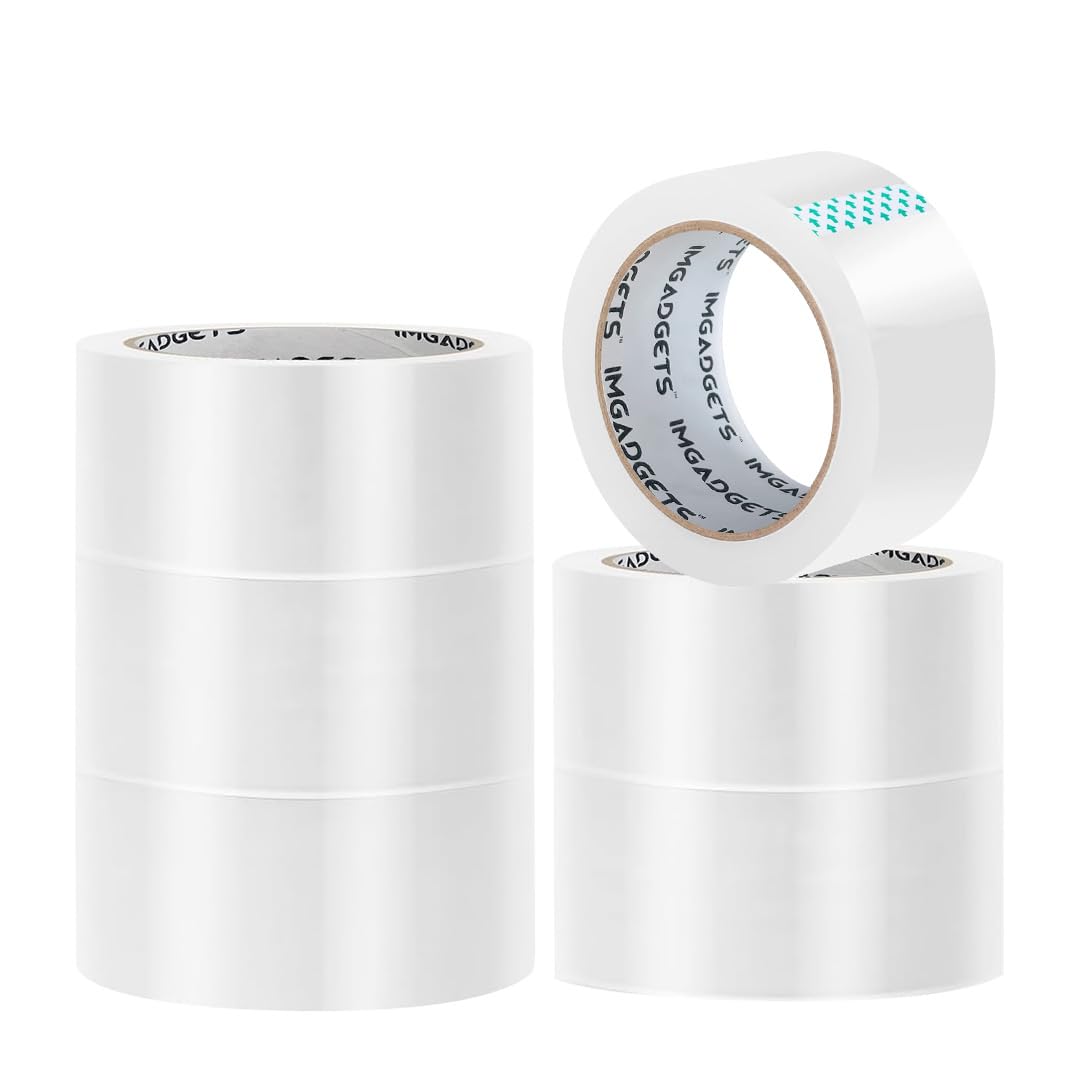 IMGadgets Packing Tape Clear - 6x100m Heavy-Duty Tape Rolls | Strong Adhesive with Moisture-Resistant & High Tensile Strength | Ideal for Packing, Moving, Sealing Boxes & Parcels (6)