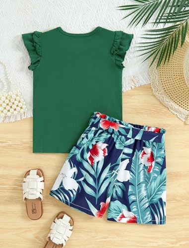 Image of Girls Shorts Sets 2 Pieces Summer Outfits Ruffle Sleeve T-Shirts and Shorts with Pockets Cute Clothes Sets