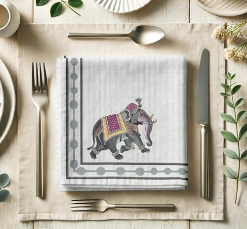 Vargottam Luxury Cotton Twill Napkins - Set of 12, 20-Inch Animal Pattern, Premium Thick Cloth Napkins for Elegant Dining & Special Occasions - Soft, Absorbent & Machine Washable