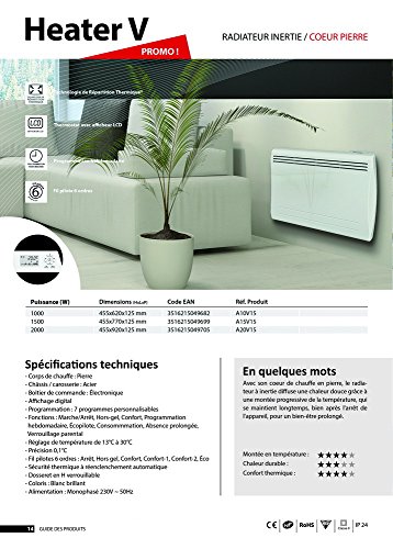 cayenne 49699 radiateur à inertie céramique lcd 1500w, blanc