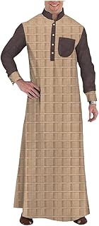 LOIUYBM Muslim Fashion Men's Jubba Thobe, Splice Men's Single Breasted Loose Casual Style Jubba Thobe