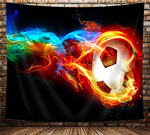 Nymb Sports Football Tapestry Wall Hanging, Abstract Soccer Ball In Fire And Ice Wall Tapestry Art For Home Decorations College Dorm Decor Living Room Bedroom Bedspread, 60X40In #TOP21