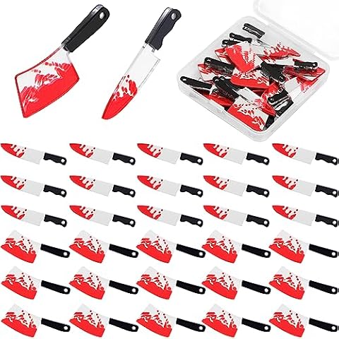 CCOZN 32 Pcs Fake Knife Charms, Halloween Pendant Mini Plastic Fake Knives Beads for Women DIY Jewelry Making Crafting Halloween Charms with Box, 2 Styles Cover