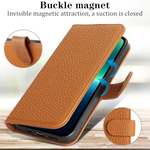 Coque iPhone 12 Pro Max en cuir véritable marron avec clapet élégant
