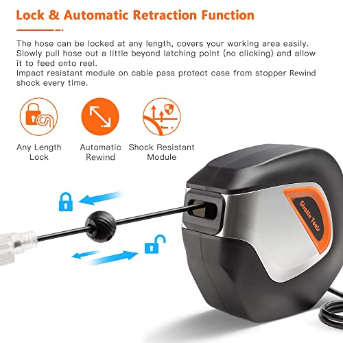 Giraffe Tools De14 Retractable Extension Cord Reel 50 Ft 14/3Awg Power Cord Storage Reel Wall/Ceiling Mount, Lighted Triple Tap Outlet, 50Ft, Black Orange #TOP1