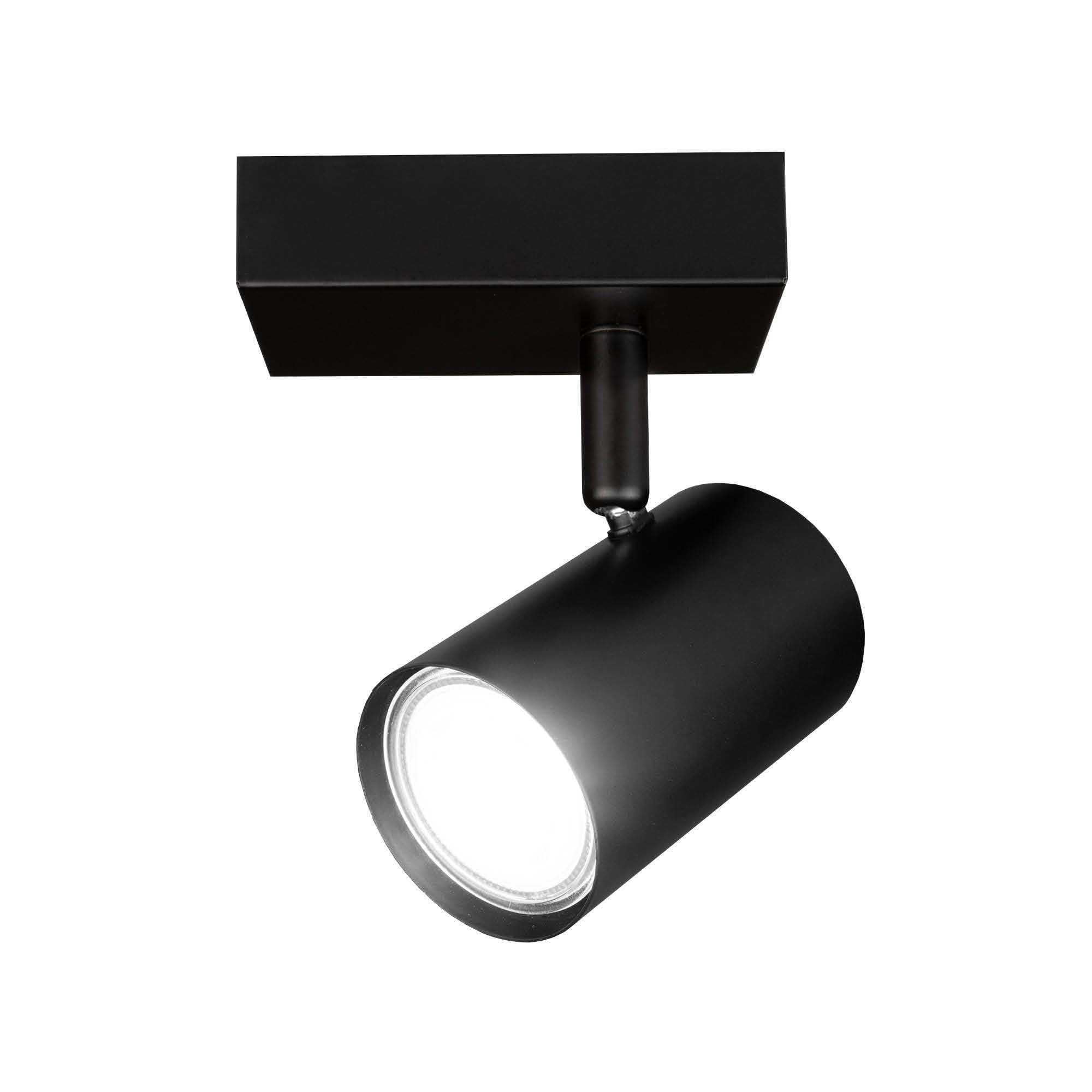 Ledvion - LED Ceiling Spotlight, Black 1-Light, Dimmable, 5W, 6500K, Rectangular, GU10 Fitting, IP20, Tiltable, Includes GU10 Lamp