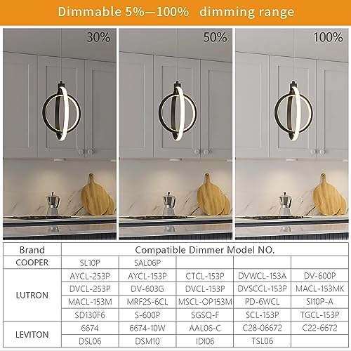 Image of Modern LED Chandelier Black Ring Pendant Light Fixtures 4000K Dimmable Height Adjustable Pendant Lighting for Dining Room Kitchen Island Bedroom Living Room Foyer(2-Pack)