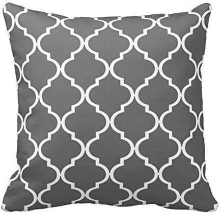 NicholasCGShopOnline C5788F Cotton Linen Decorative Throw Pillow Case Cushion Cover Dark Gray and White Moroccan Quatrefoil 18 "X18 "