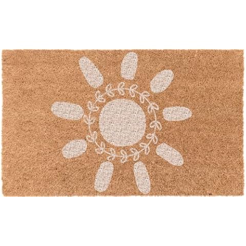 COCO MATS 'N MORE Sunny Days - White - 18" x 30" Made in USA - Entryway Sustainable Welcome Spring Original Design Rugs Durable Vinyl Backed Prime Temps Entry Mat for Patio Natural Coir Outdoor Mat Cover