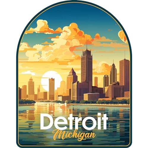 Imán decorativo souvenir de diseño Detroit Michigan 3x3 cm miniatura 1