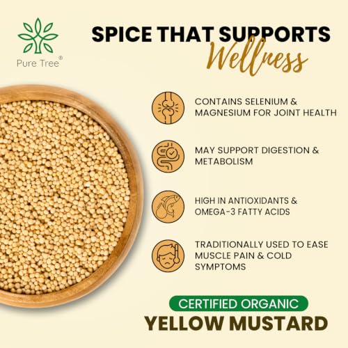 Image of Pure Tree Certified Organic Yellow Mustard Seeds | 5 Kg / 5000 g | Rai Seeds Pili Sarson dana | Aromatic Kadugu Avalu | Sarso Seeds