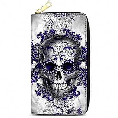 OLREDI Floral Skull Wallet for Women, Zip Around Phone Wallet with Card Slots, Cash Compartments and Coin Pocket, Gothic Rose Wallet Organizer, Cute Travel Wallet Purse Royal Sugar Skull