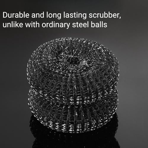 Image of Steel Wool Scrubber Dish Brush with Handle, Deep Cleaning Metal Scrubber Set (Gray)