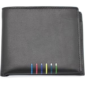 【新品未使用品】ポールスミス　折り財布　マルチストライプ　レザー　黒 ポールスミス Paul Smith 二つ折り財布 マルチストライプ