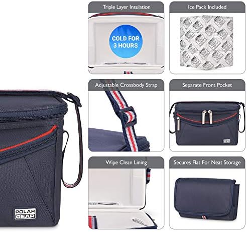 Polar Gear Small Cooler Bag  Insulated Food & Drink/Lunch Bag with Adjustable Carry Strap, Zip Compartment & Ice Pack  Wipe Clean PEVA Lining  Great for Picnics & Days Out  Blue, 6l Capacity