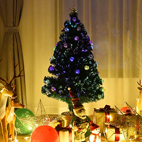Goplus Artificial Tabletop Christmas Tree Green Optical Fiber 130 Tips Pvc With 41 Plastic Colorful Balls & Golden Star Premium Decorations Solid Base Full Tree (4Ft) #TOP4