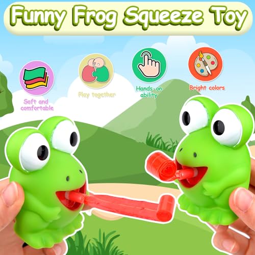 Lustiges Frosch-Quetschspielzeug, Niedliches, Herausstehendes Zungenklemm-Gummi-Frosch-Quietschspielzeug, Sensorisches Spielzeug, Stressabbau-Spielzeug für Kinder und Erwachsene (4PCS)