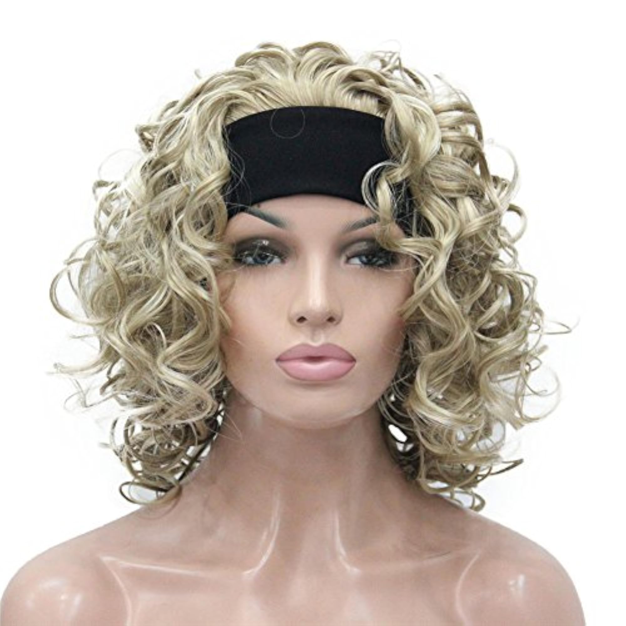 Ladies' Short Curly 3/4 Wig with Black Headband